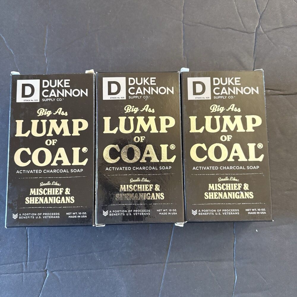 Lot of 3 Duke Cannon Big Ass Lump of Coal 10oz Activated Charcoal Bar Soap
